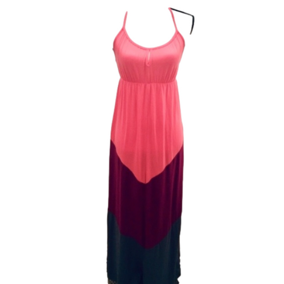 Pink, Purple and Gray Color Block Maxi Dress - Picture 4 of 11